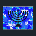 Paint Spritzer Blue Menorah Postkarte<br><div class="desc">Paint Spritzer Blue menorah Postcard.</div>