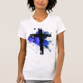Paint Spritzer Christlich Cross - Blau T-Shirt (Vorderseite)