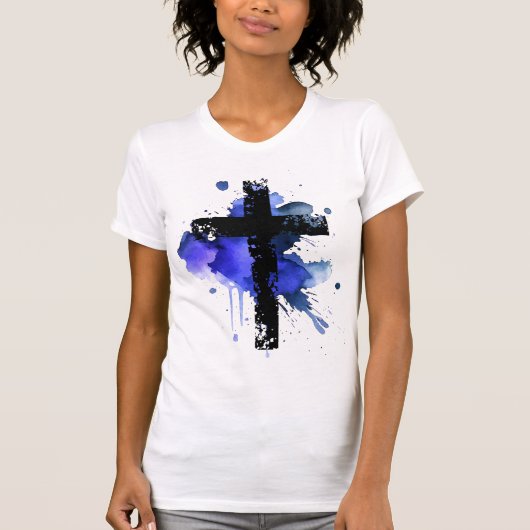 Paint Spritzer Christlich Cross - Blau T-Shirt (Vorderseite)