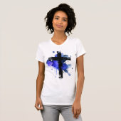 Paint Spritzer Christlich Cross - Blau T-Shirt (Vorne ganz)