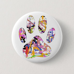 Paint Spritzer Dog Paw Print Button
