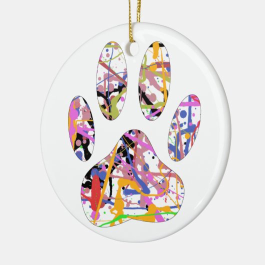 Paint Spritzer Dog Paw Print Keramikornament (Links)