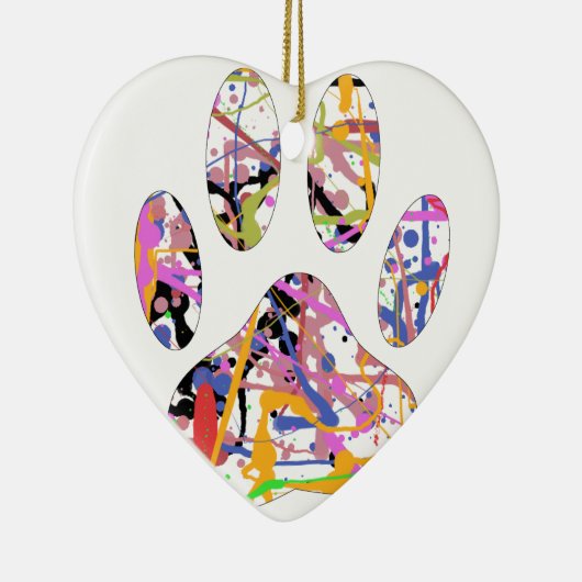 Paint Spritzer Dog Paw Print Keramikornament (Rechts)