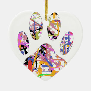 Paint Spritzer Dog Paw Print Keramikornament
