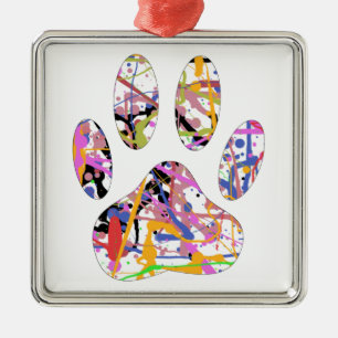Paint Spritzer Dog Paw Print Ornament Aus Metall