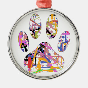 Paint Spritzer Dog Paw Print Ornament Aus Metall