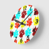 Paint Spritzer Dog Paw Print Pattern Runde Wanduhr (Winkel)