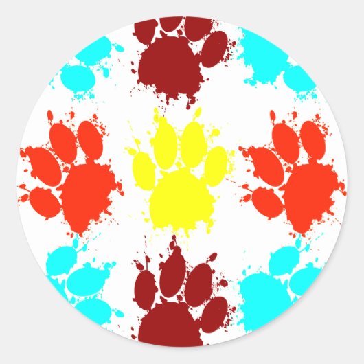Paint Spritzer Dog Paw Print Pattern Runder Aufkleber (Vorderseite)