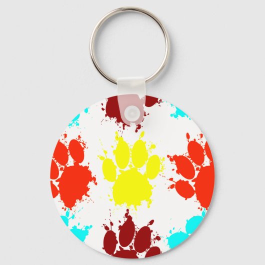 Paint Spritzer Dog Paw Print Pattern Schlüsselanhä Schlüsselanhänger (Vorderseite)