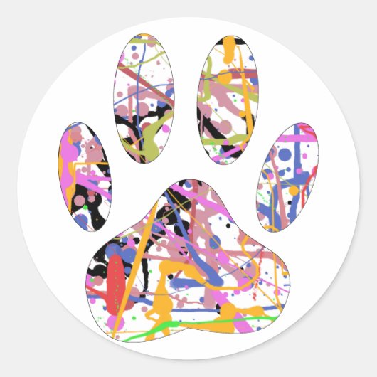 Paint Spritzer Dog Paw Print Runder Aufkleber (Vorderseite)