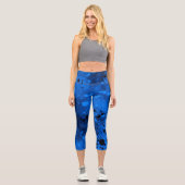 Paint Spritzer Effect Blue & Black Capri Leggings (Vorderseite)