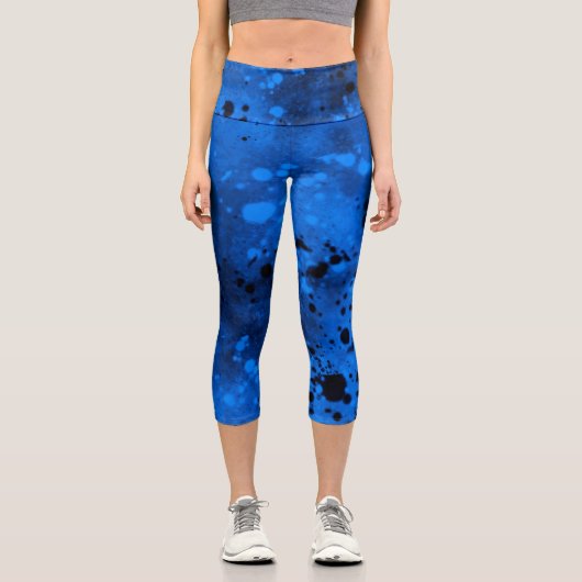 Paint Spritzer Effect Blue & Black Capri Leggings (Vorderseite)