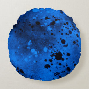 Paint Spritzer Effect Blue & Black Rundes Kissen