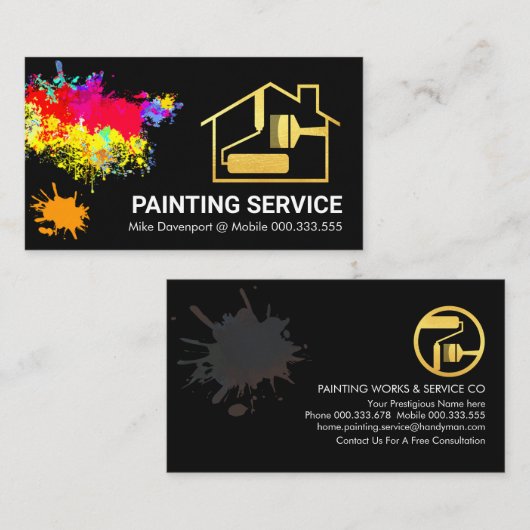 Paint Spritzer Gold Zuhause Brush Painter Visitenkarte (Vorne/Hinten)