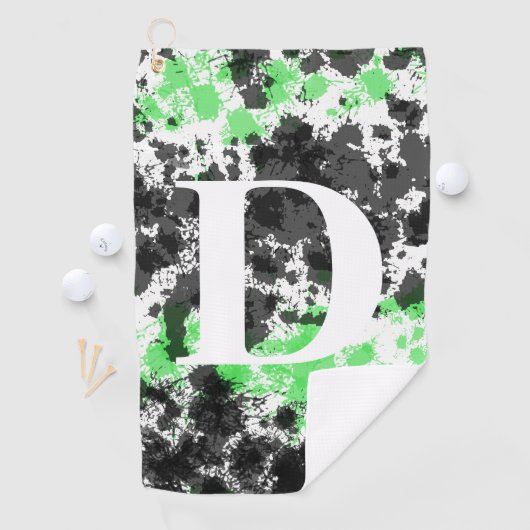 Paint Spritzer Green Black Mit Monogramm Golf Hand Golfhandtuch (Insitu)