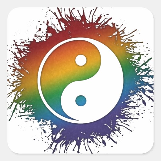 Paint Spritzer LGBTQ Pride Rainbow Yin and Yang Quadratischer Aufkleber (Vorderseite)