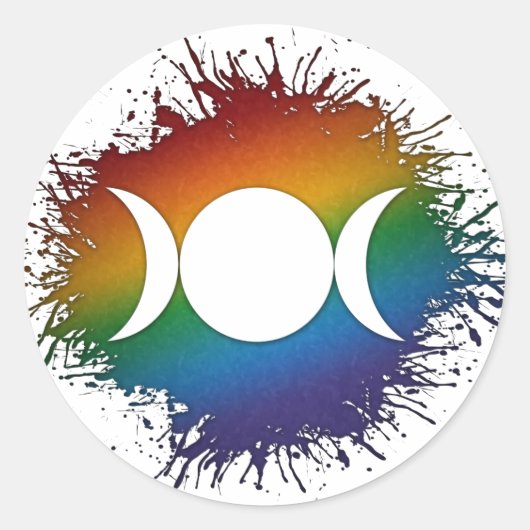 Paint Spritzer LGBTQ Rainbow Triple Goddess Moon Runder Aufkleber (Vorderseite)