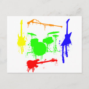 Paint Spritzer Musikinstrumente Band Graffiti Postkarte