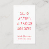 Paint Spritzer Playdate Telefonnummerkarte (Rückseite)