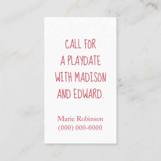 Paint Spritzer Playdate Telefonnummerkarte (Rückseite)