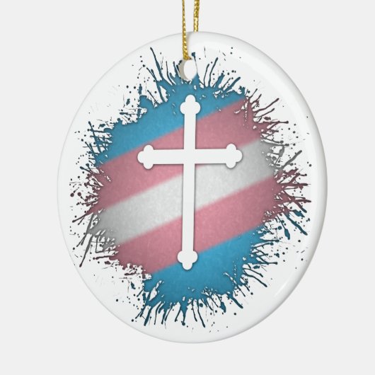 Paint Spritzer Transgender Pride Christlich Cross Keramik Ornament (Links)