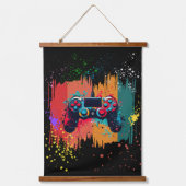 Paint Spritzer Video Game Controller Art, Gamer Wandteppich Mit Holzrahmen (Vorderseite)