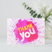 Paint Spritzer Vielen Dank - Pink auf Weiß Dankeskarte (Stehend Vorderseite)