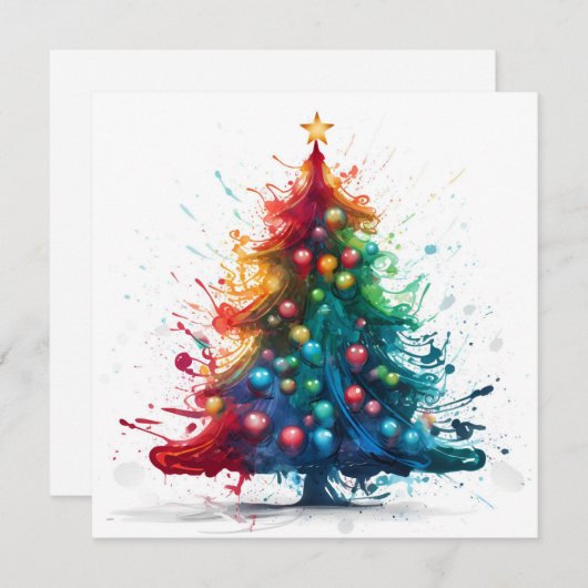 Paint Spritzer Weihnachtsbaumgrüßkarte Feiertagskarte (Vorne/Hinten)