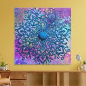 Paint Spritzers auf Blue Embossed Mandala Blume Leinwanddruck (Insitu (Wohnzimmer))