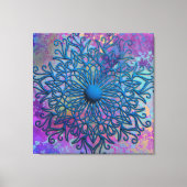 Paint Spritzers auf Blue Embossed Mandala Blume Leinwanddruck (Vorderseite)