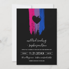 Paint Strokes Bisexual Flag & Black Heart Wedding Einladung
