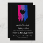 Paint Strokes Bisexual Flag & Black Heart Wedding Einladung (Vorne/Hinten)