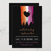 Paint Strokes Lesbian Flag & Black Heart Wedding Einladung (Vorne/Hinten)