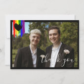 Paint Strokes Pride Flag Black Heart Foto Wedding Dankeskarte (Vorderseite)