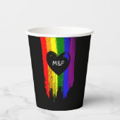 Paint Strokes Pride Flag & Black Heart Initials Pappbecher (Vorderseite)