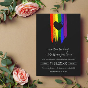 Paint Strokes Pride Flag & Black Heart Wedding Einladung