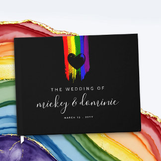 Paint Strokes Pride Flag & Black Heart Wedding Gästebuch