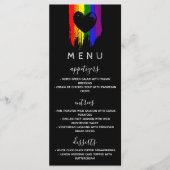 Paint Strokes Pride Flag & Black Heart Wedding Menükarte (Vorderseite)