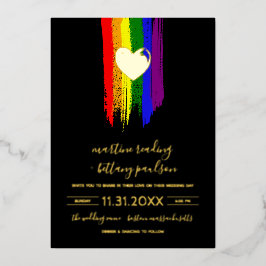 Paint Strokes Pride Flag & Gold Heart Wedding Folieneinladung