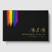 Paint Strokes Pride Flag Gold Text Wedding Gästebuch (Vorderseite)
