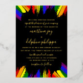 Paint Strokes Pride Flag Schwarze formale LGBT Hoc Folieneinladung (Vorderseite)