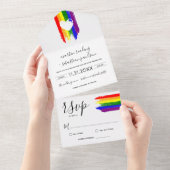 Paint Strokes Pride Flag White Heart Wedding All In One Einladung (Abreißen)