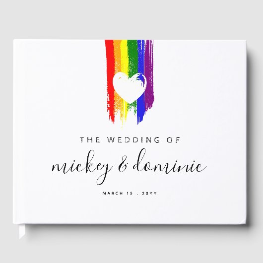Paint Strokes Pride Flag & White Heart Wedding Gästebuch (Vorderseite)