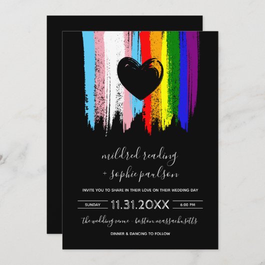 Paint Strokes Trans Pride Rainbow Wedding Einladung (Vorne/Hinten)