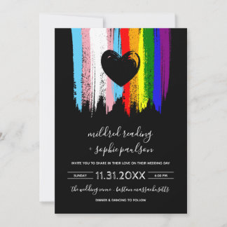 Paint Strokes Trans Pride Rainbow Wedding Einladung