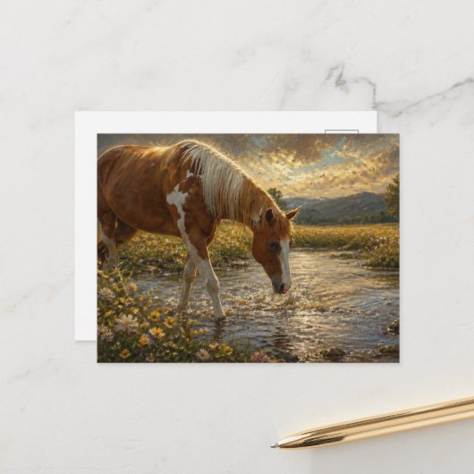 Paint-Stute überquert den Bach Postkarte (Vorderseite/Rückseite Beispiel)