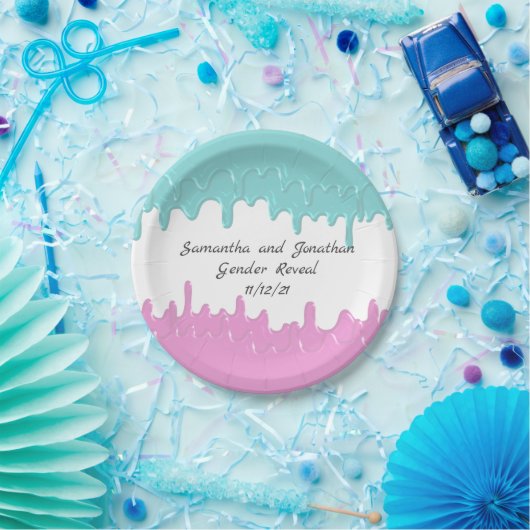 Paint Tropfens Gender offenbaren Pink Blue Custom Pappteller (Party)