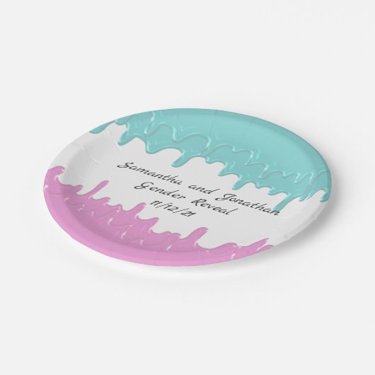 Paint Tropfens Gender offenbaren Pink Blue Custom Pappteller (Schrägansicht)