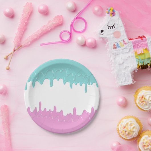 Paint Tropfens Gender offenbaren Pink Blue Pappteller (Party)