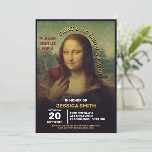 Paint und Sip Brautparty Einladung (Stehend Vorderseite)